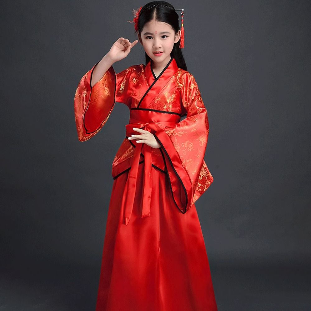 Robe Silk Women - ファッションエスニック子供の古代衣装プリントシルクローブ中国風の服レトロ写真小道具漢服ドレス子供
