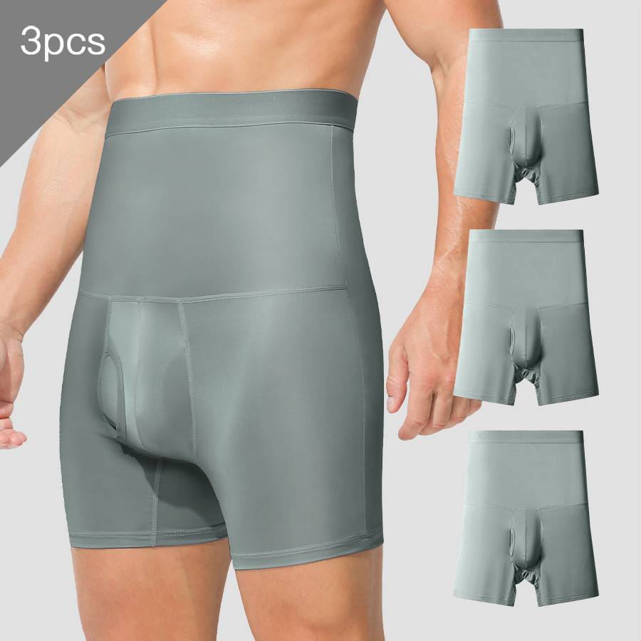 Corset Waist Cinch - メンズスポーツ下着3枚：ハイウエスト、ベルト付き、ロング丈、脚擦れ防止、腰保護、フラットアングルショーツ