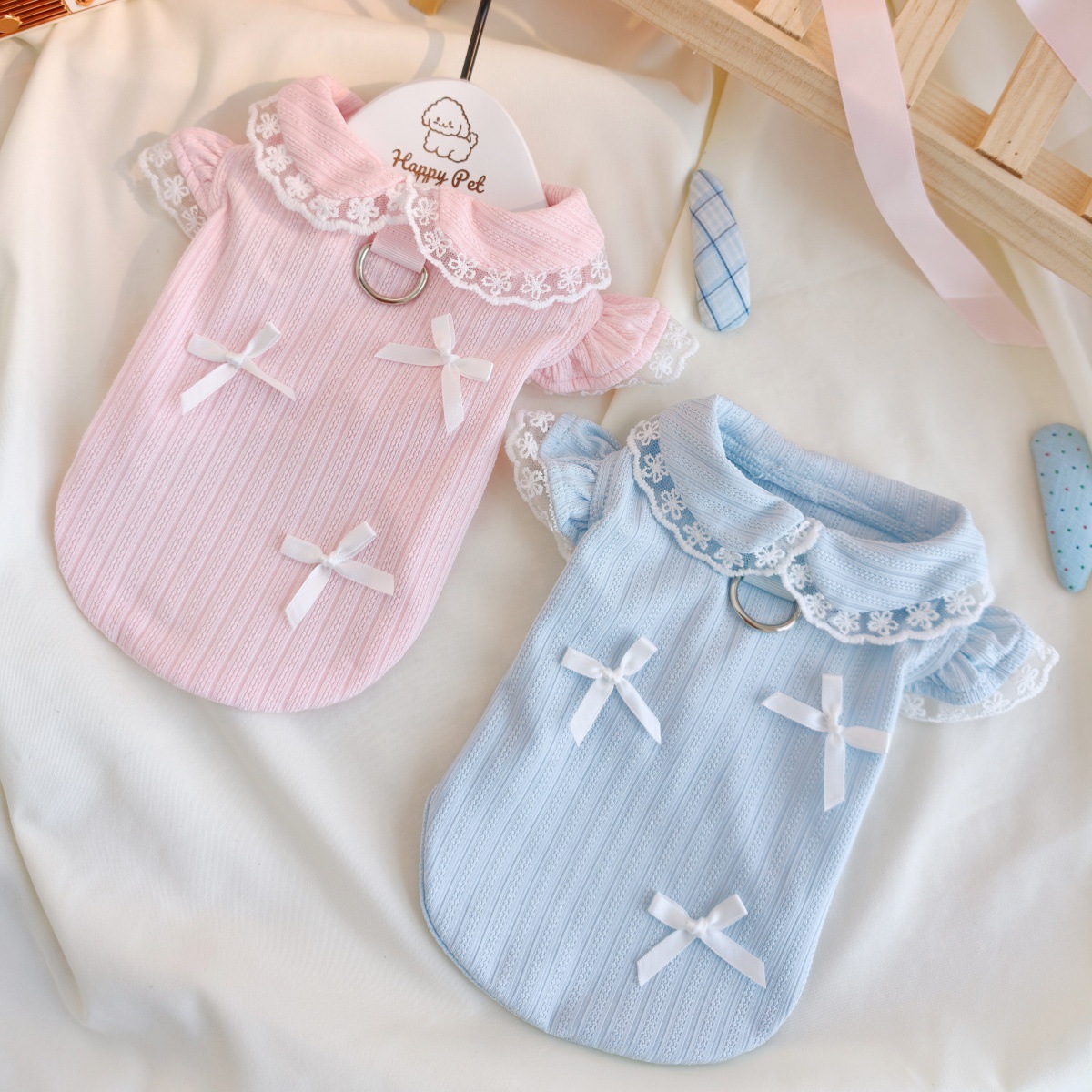 Lace Teddy Lingerie - ペット用春のレースボウベスト、テディ・ヨークシャー・ペットTシャツ、小型犬・子犬用服