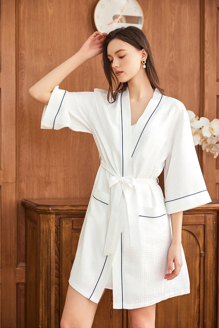 Robe Silk Women - ワッフルジャカード 100% マルベリーシルク カップルローブ 2 枚セット