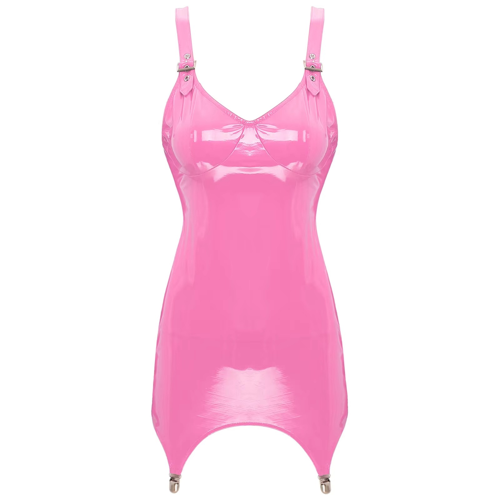 Babydoll Chemise Night - 女性の光沢のある金属のPVCレザーのVネックミニドレス,ナイトクラブのボディコン,バギードール,ガーターベルト付きディスコウェア,ウェットルック