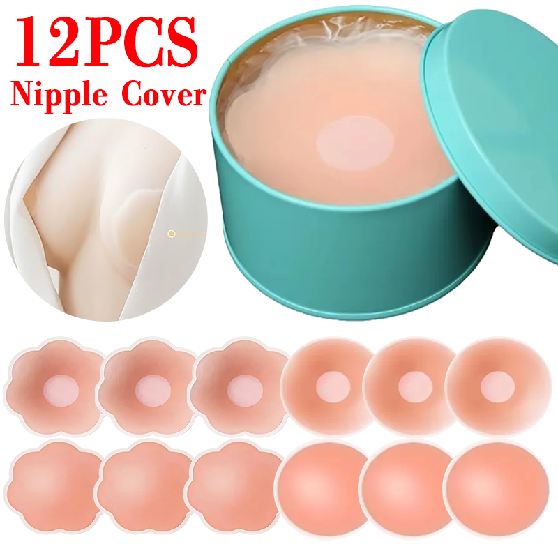 Nipple Cover Pasties - 6/12個入り 目に見えない粘着式チェストパッド 再利用可能なステッカー バストペタル ストラップレスリフトアップブラパッド シリコンペタルニップルカバー