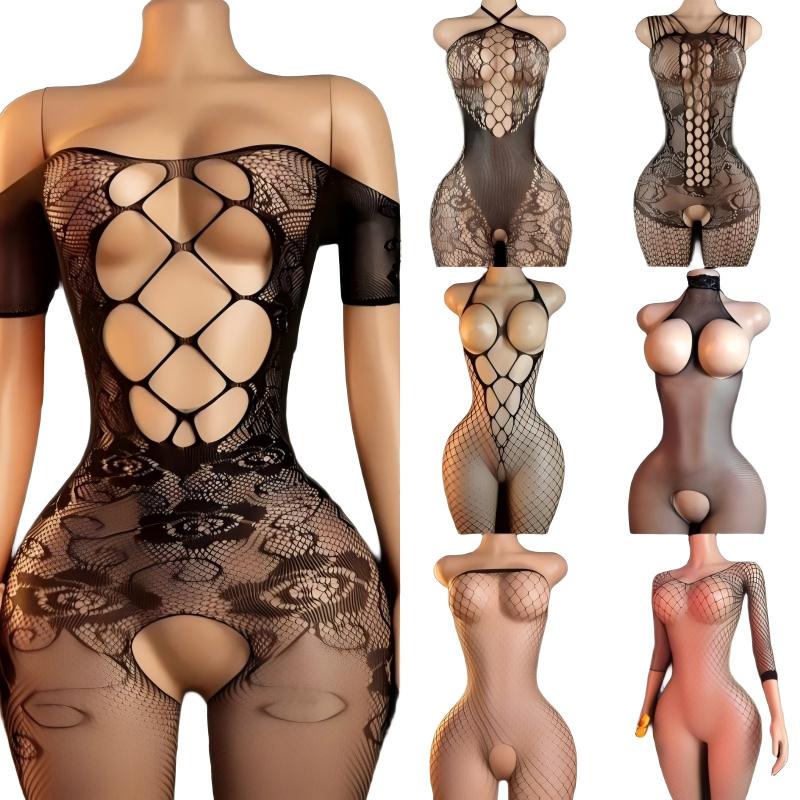 Lace Teddy Lingerie - エロティックなランジェリーセット女性のためのレース透明ボディストッキングセクシーな衣装クロッチレスパジャマ女性のセックステディベビードールドレス