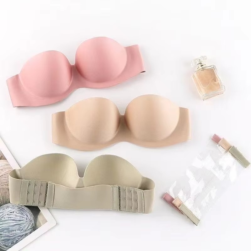 Strapless Bra Backless - 女性のセクシーなストラップレスプッシュアップパッド入りブラジャー、ストラップなしのシームレスな目に見えないブラレットランジェリー、女性用下着