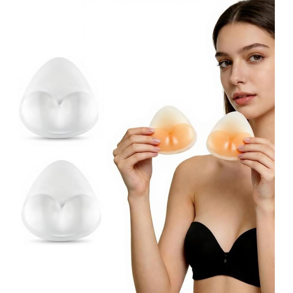 Push Up Bra Padded - シリコンブラパッド、三角形プッシュアップパッド、水着＆ビキニ用防水、一日中快適、1ペア