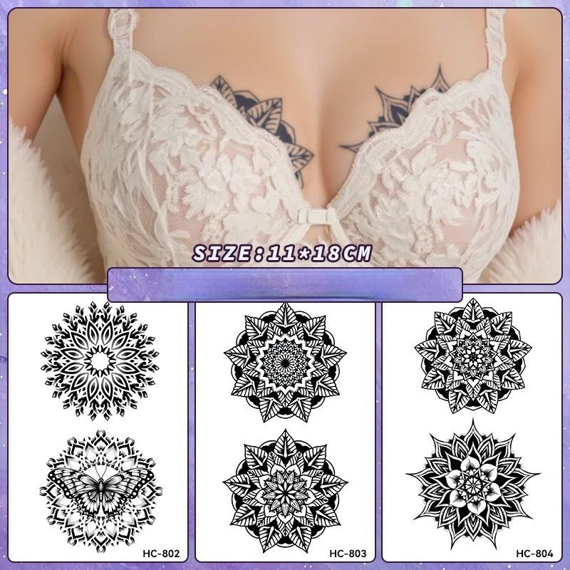 Nipple Cover Pasties - 胸用ハーブジュース一時的なタトゥー ダチュラ柄 防水 防汗 ニップルカバー フェイクタトゥーステッカー