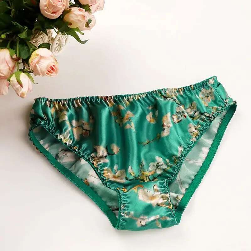 Boyshort Underwear - 夏用花柄プリントアイスシルクメンズシースルーランジェリーパンツプラスサイズ下着セクシーミディアムウエストブリーフ