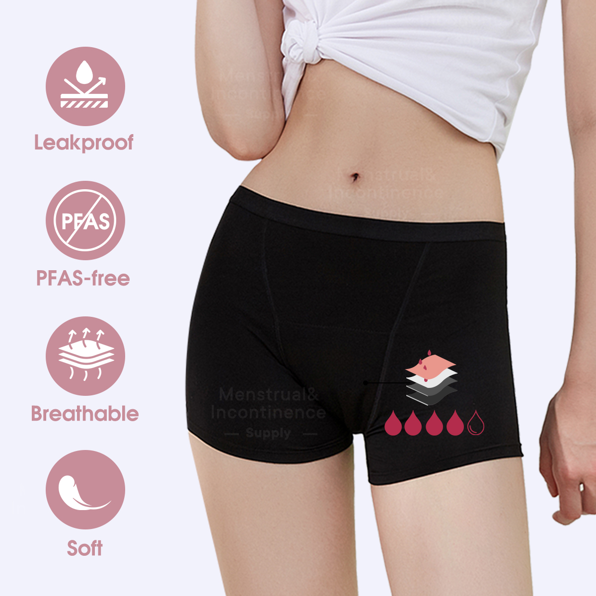 Boyshort Underwear - 竹繊維生理用ショーツ 女性用 漏れ防止 通気性 4層構造 再利用可能