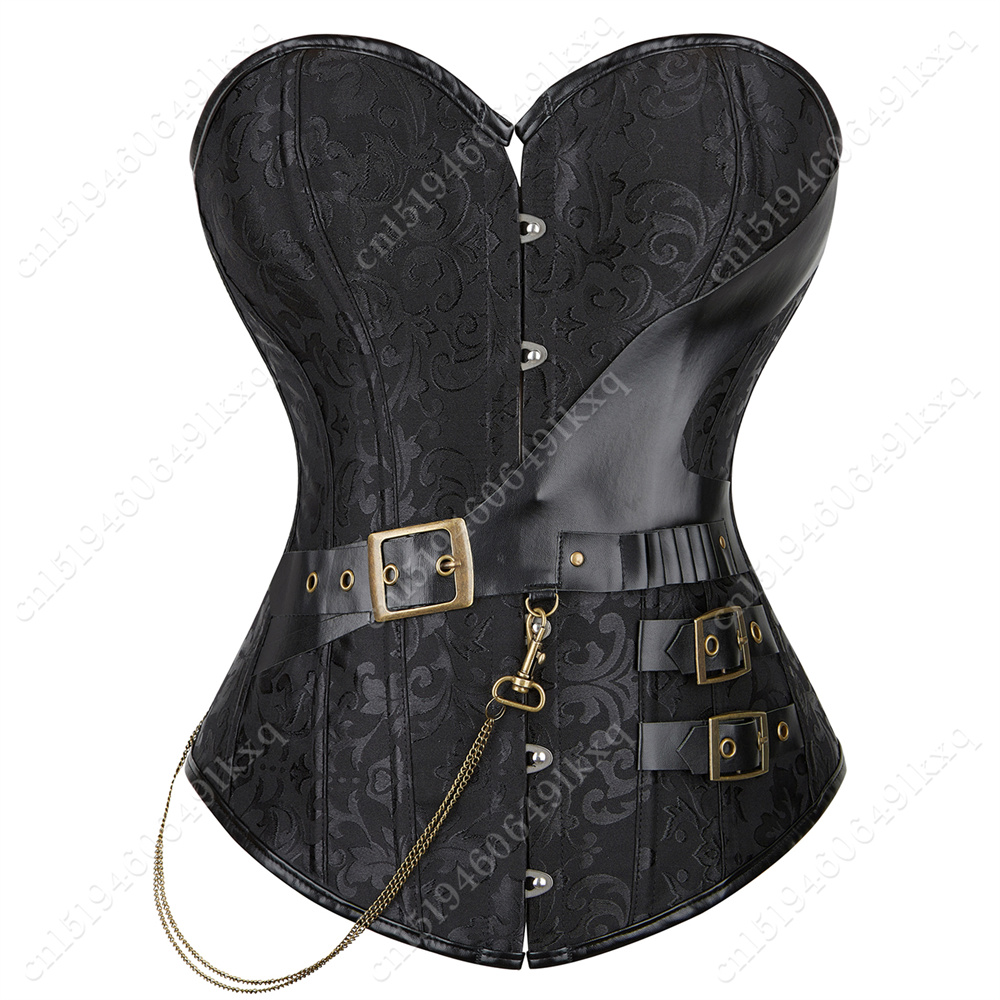 Corset Waist Cinch - 女性のための合成皮革の胸のビスチェ,ヴィンテージファッションコルセット,茶色のチェーン