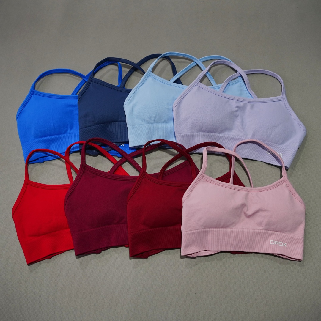 Push Up Bra Padded - DFDK リブ編みシームレスクロスバックヨガブラ女性用ワイヤーフリープッシュアップ取り外し可能なパッド耐衝撃ストレッチフィットネスワークアウトトップ