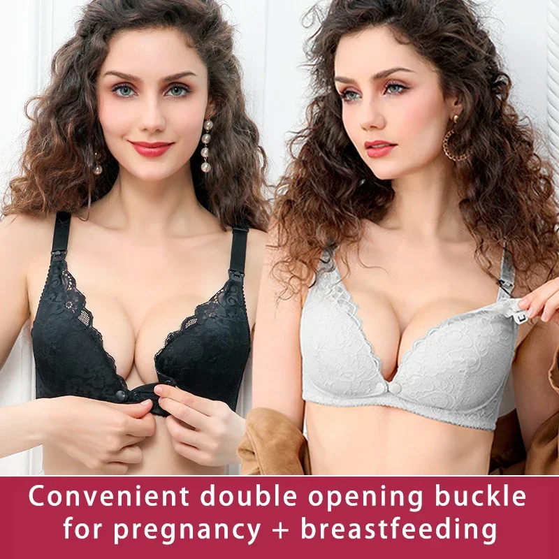 Nursing Bra Sleep - マタニティレーストリム授乳ブラ ワイヤレスランジェリー 妊婦用授乳ブラジャー 妊娠中ワンサイズ スリープ下着