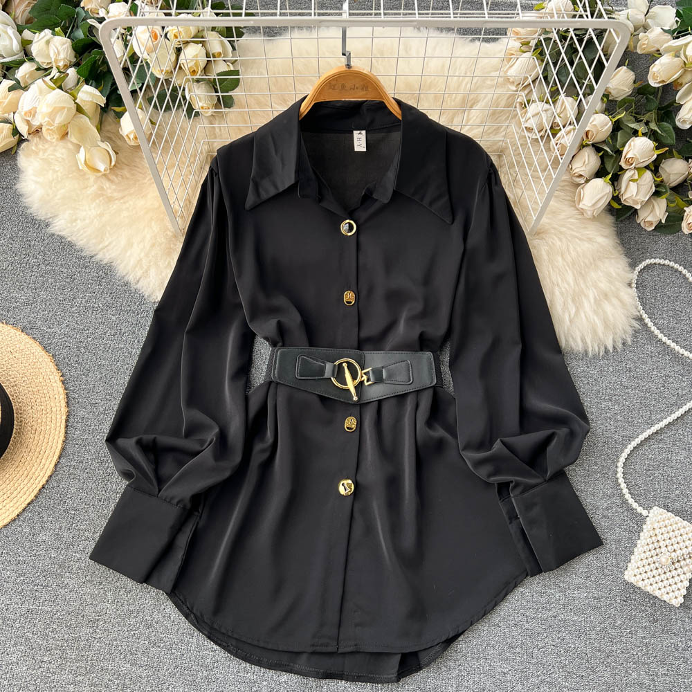 エレガントな長袖ホワイトシャツワンピース レディース ユニー - Corset Waist Cinch のレビューと価格