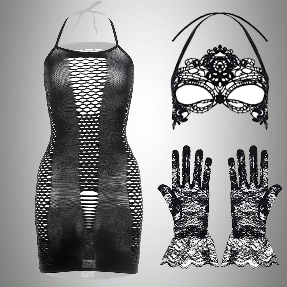 3 in 1セット,エキゾチックなドレス,メッシュジャカード - Bodystocking Fishnet のレビューと価格