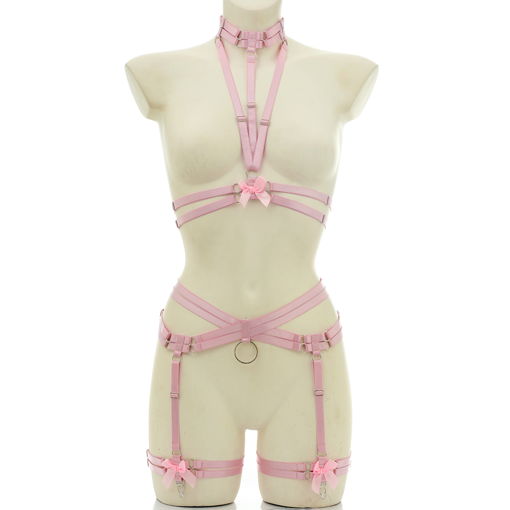 女性用伸縮性ボンデージボディハーネスベルト、パステルゴス風リ - Garter Belt Set のレビューと価格