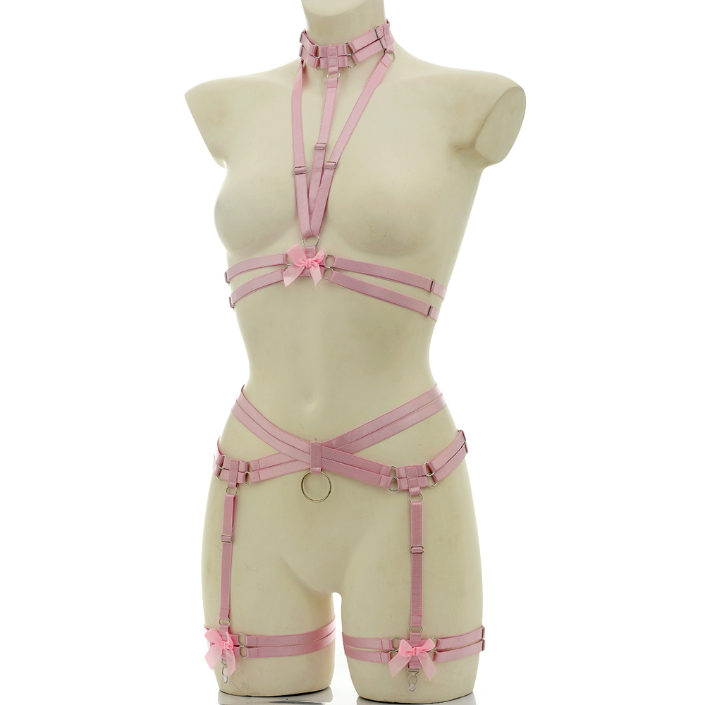 女性用伸縮性ボンデージボディハーネスベルト、パステルゴス風リ - Garter Belt Set のレビューと価格