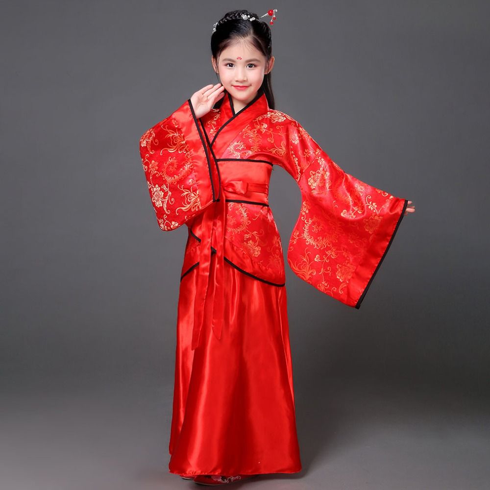 ファッションエスニック子供の古代衣装プリントシルクローブ中国 - Robe Silk Women のレビューと価格