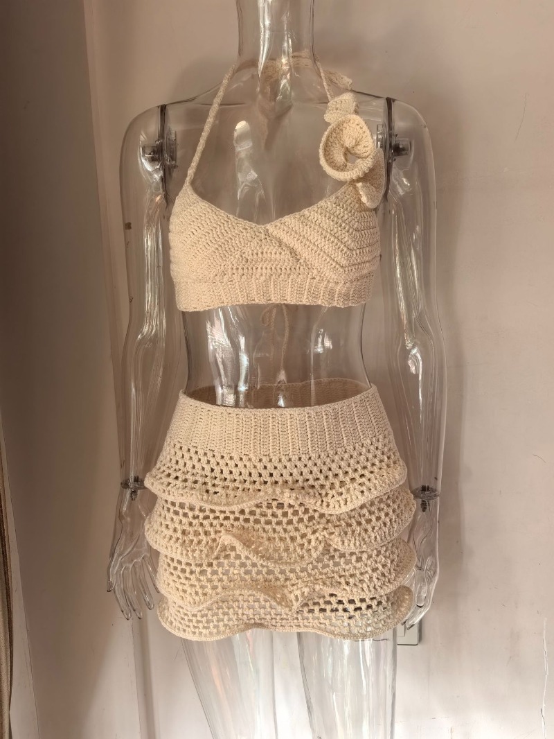 女性用手編みフリル付きバケーションビーチ2ピースセットセクシ - Cami Top Lace のレビューと価格