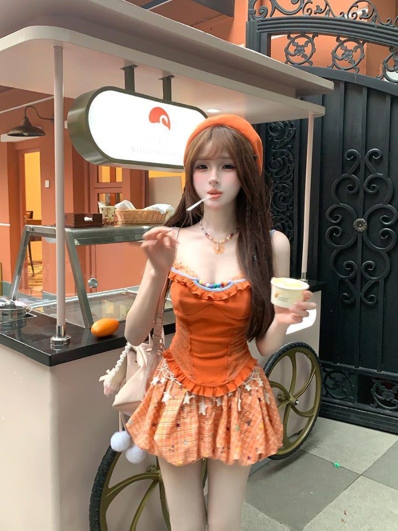 夏新オレンジドーパミンスイートスパイシーガールレースキャミソ - Cami Top Lace のレビューと価格