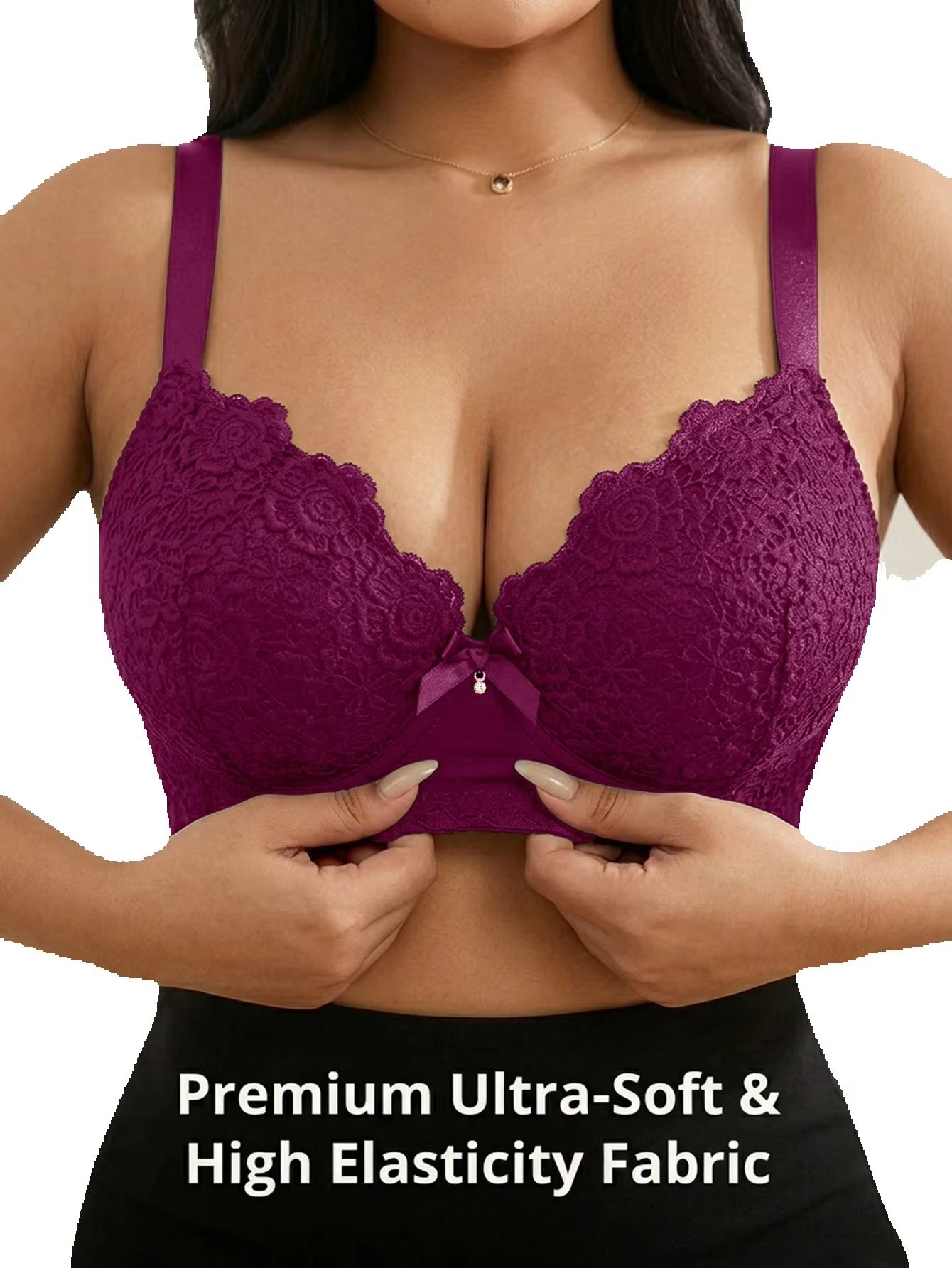 女性用プラスサイズ花柄プッシュアップブラ、アンダーワイヤー入 - Push Up Bra Padded のレビューと価格