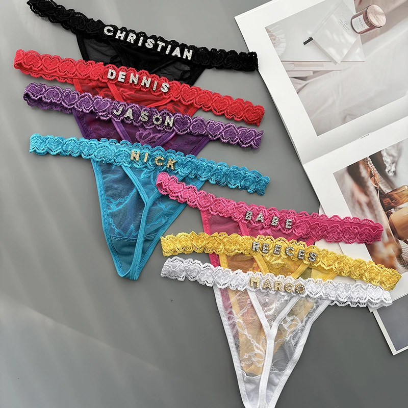 人格カスタム Tバック名クリスタルレターセクシーなレースのビ - Thong Bikini Women のレビューと価格