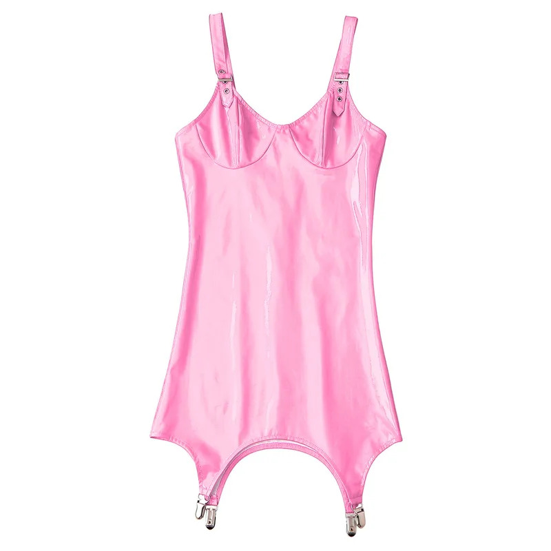 レディースシャイニーメタリック PVC レザー V ネックミ - Babydoll Chemise Night のレビューと価格