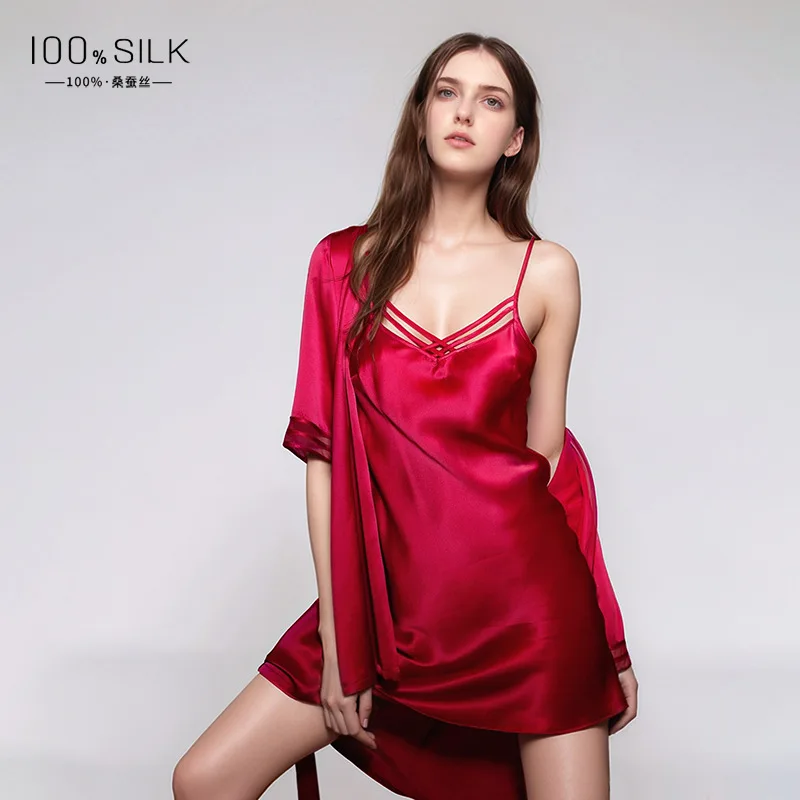 19MM 100%桑蚕糸シルクローブガウン着物2点セットセク - Robe Silk Women のレビューと価格