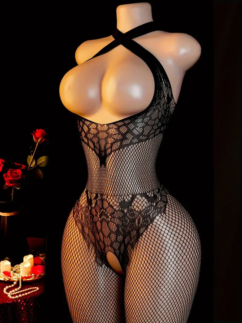 スリングホルターネックベビードール下着フィッシュネットホロー - Bodystocking Fishnet のレビューと価格