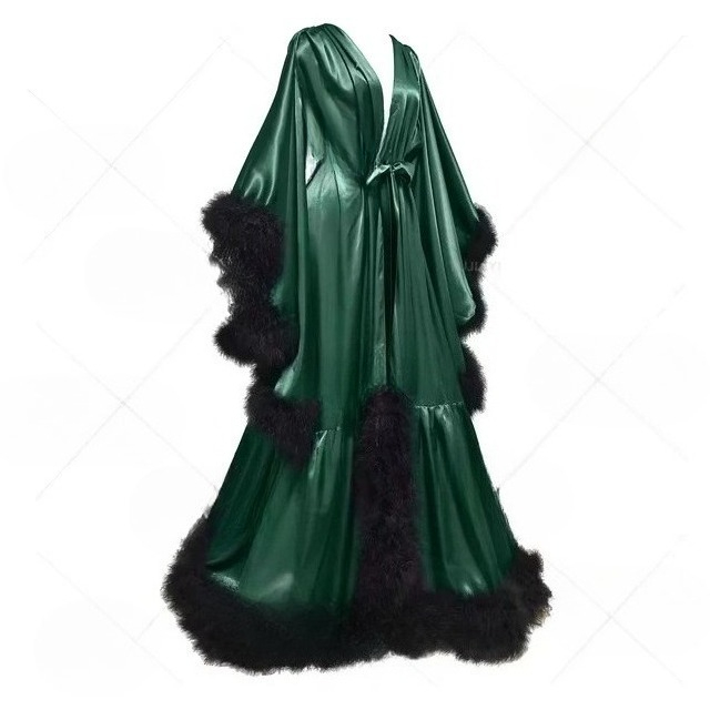 女性用カスタマイズバスローブ、フレアスリーブ、フェザーブライ - Robe Silk Women のレビューと価格