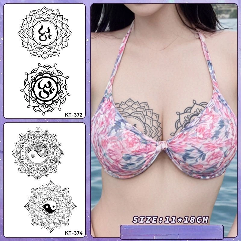 胸用ハーブジュース一時的なタトゥー ダチュラ柄 防水 防汗  - Nipple Cover Pasties のレビューと価格