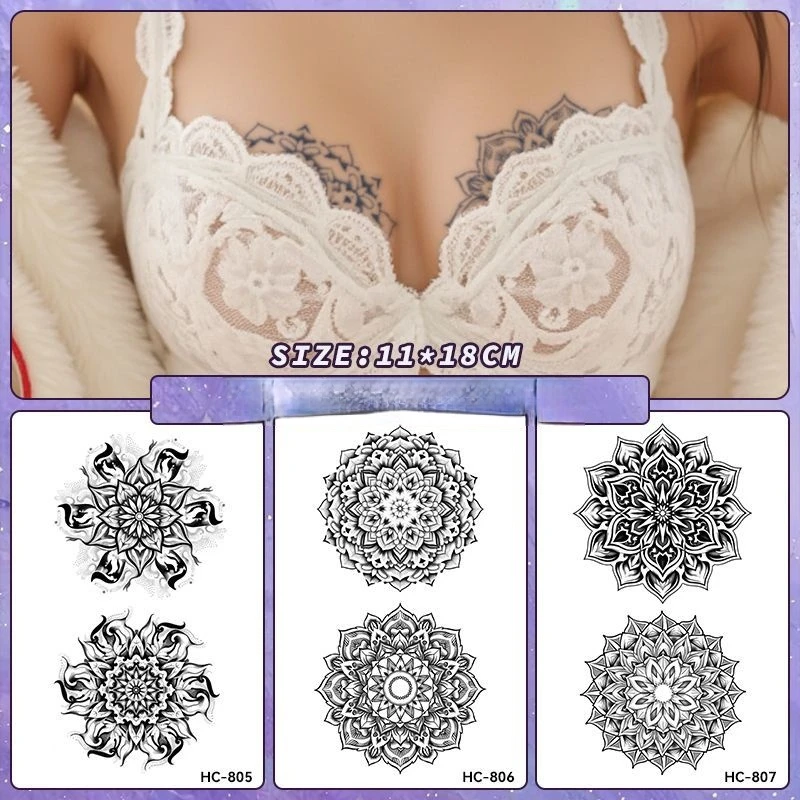胸用ハーブジュース一時的なタトゥー ダチュラ柄 防水 防汗  - Nipple Cover Pasties のレビューと価格