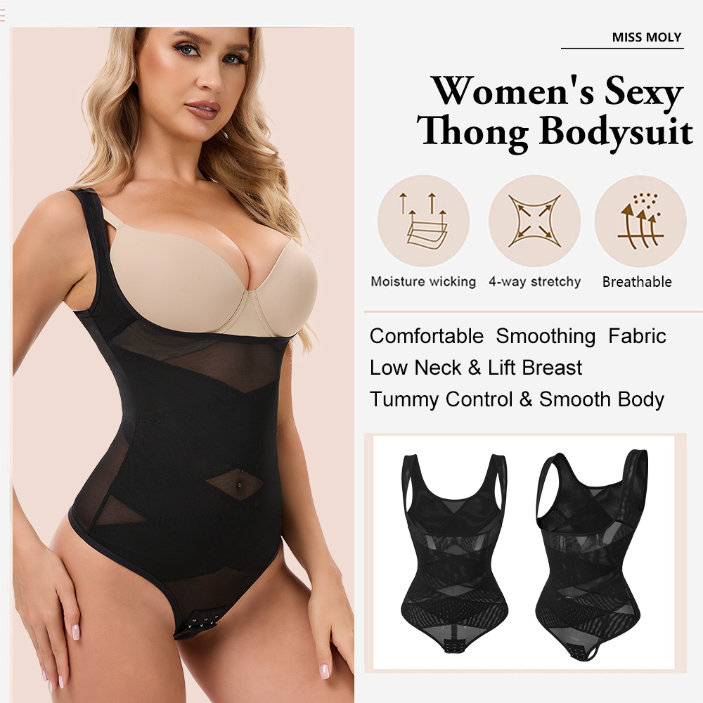 メッシュ皮ひもボディスーツシェイプウェア女性新フルボディシェ - Shapewear Bodysuit Firm のレビューと価格
