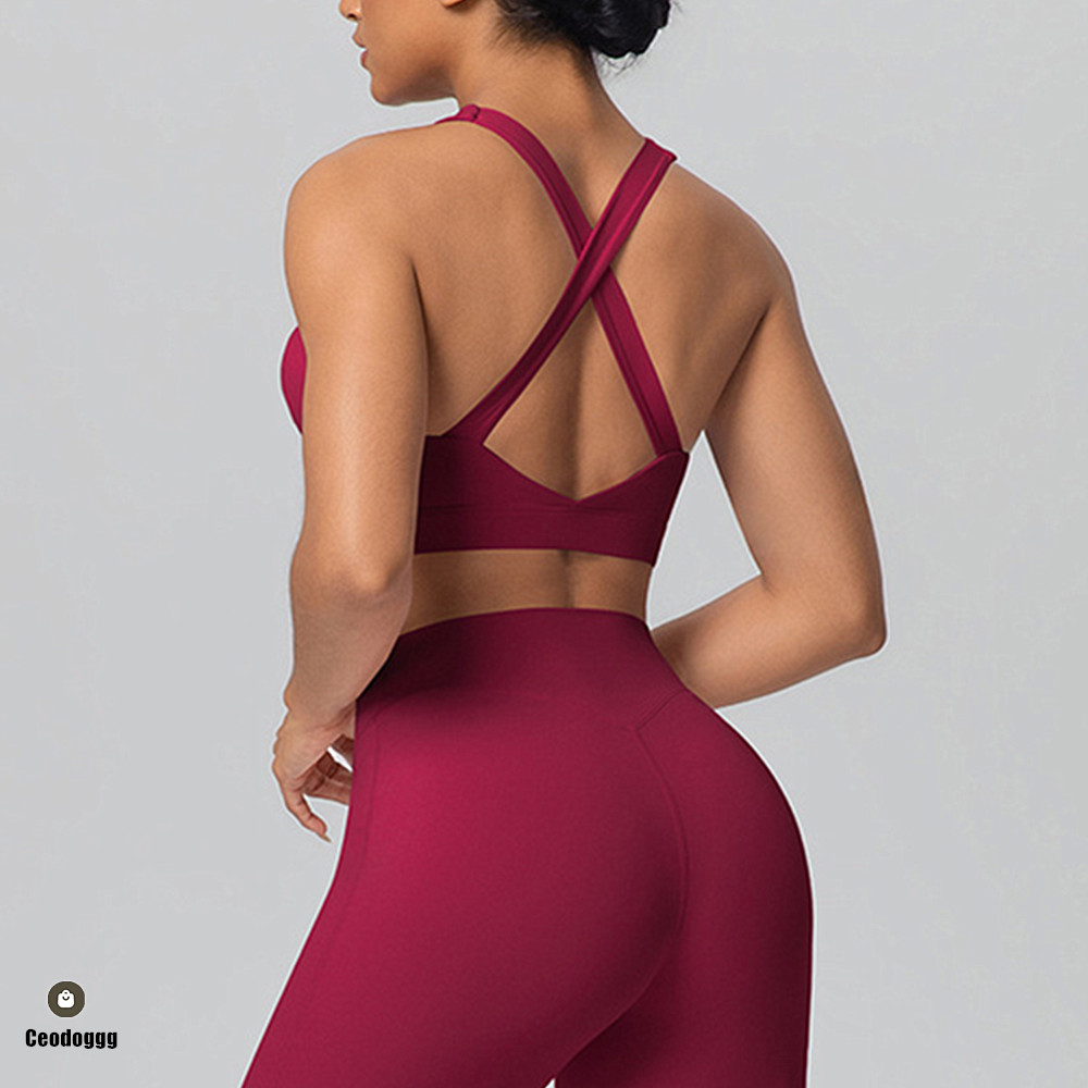 パッド入りクロスショルダーストラップヨガブラランニングスポー - Sports Bra High Impact のレビューと価格